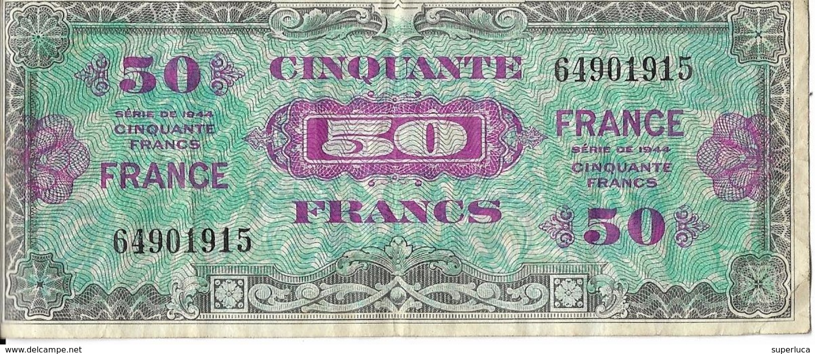 6-FRANCIA WW2-50 FRANCHI-PARIGI APPENA LIBERATA-STAMPATA DA AMERICANI SU TIPO DOLLARO - 5 000 F 1934-1944 ''Victoire''