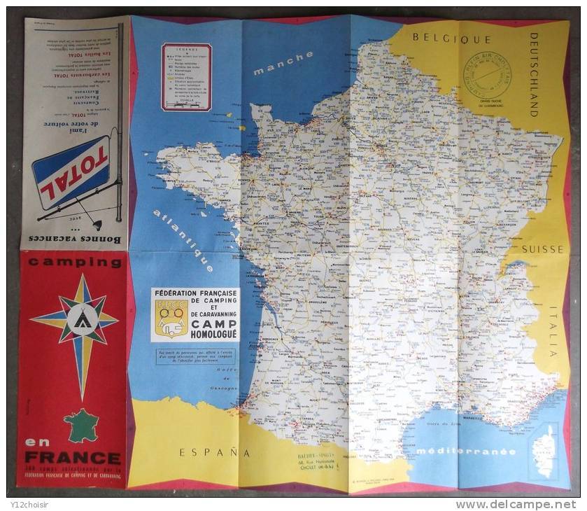 CARTE 1958 CAMPING EN FRANCE 300 CAMPINGS CAMPS FEDERATION FRANCAISE ET DE CARAVANING  PUB MAGGI NESCAFE LAIT SUCRE - Autres & Non Classés