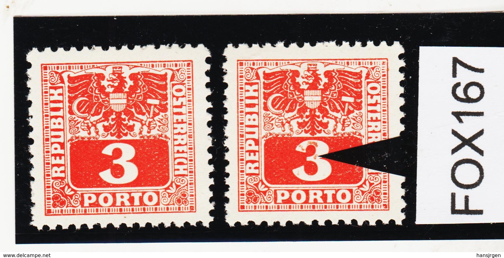 FOX167 ÖSTERREICH 1945 Michl 177 PORTO PLATTENFEHLER FARBFLECKE In "3" ** Postfrisch - Variétés & Curiosités