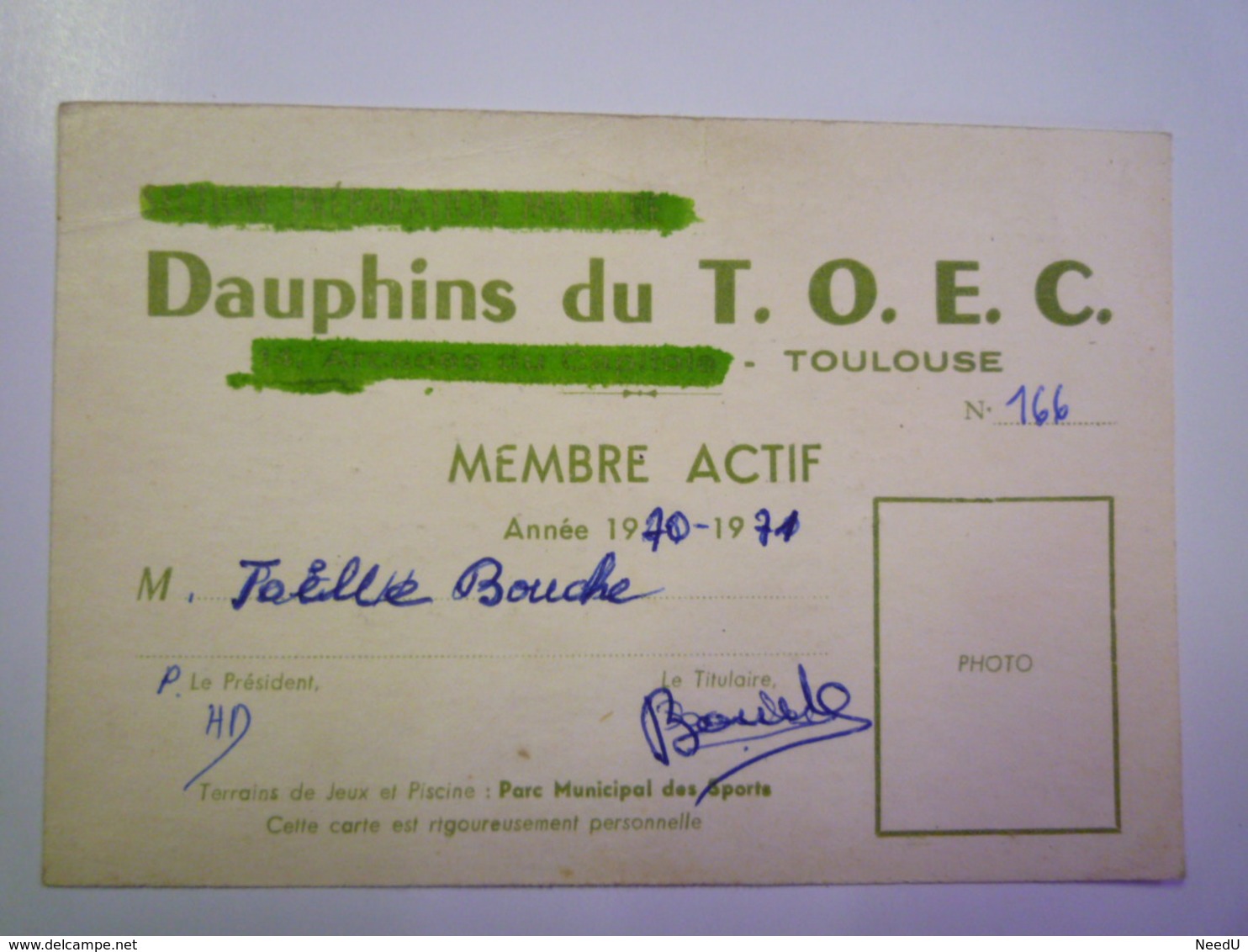 GP 2019 - 566  DAUPHINS  Du  T.O.E.C.  Carte De Membre Actif  1970  XXX - Nuoto