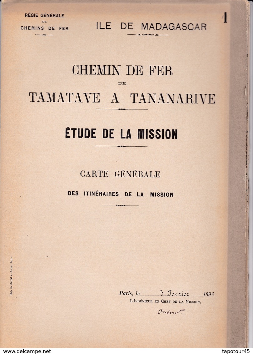Th )Document   Chemin de fer de Tananarive a la mer 1899 /230 pages plus les Cartes 1899> Ile de Madagascar