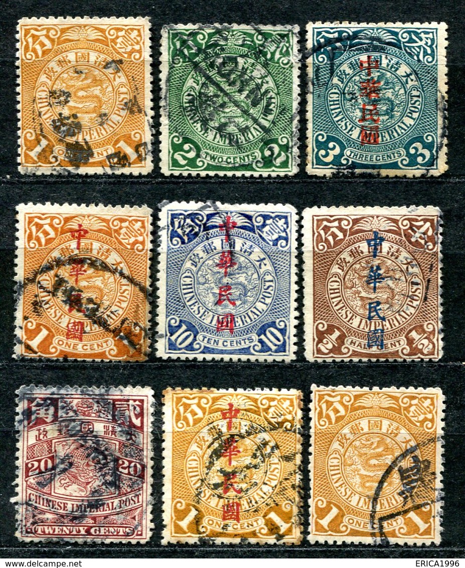 VA853 CHINA CINA 1898-1912 Drago, 9 Valori Usati, Buone Condizioni, Coiling Dragons, 9 Used Stamps, Good Condition - Usati