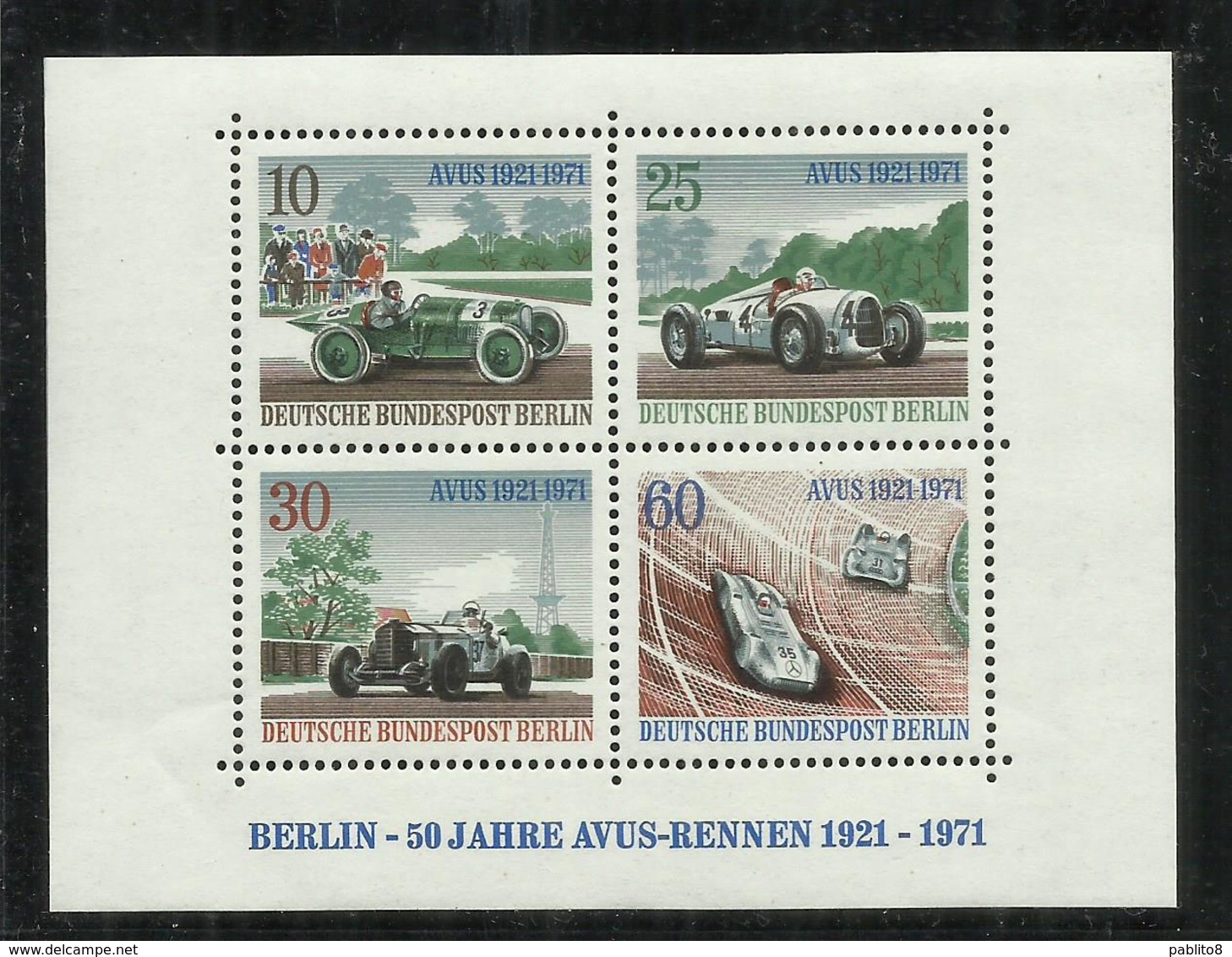 GERMANY  GERMANIA BERLIN BERLINO 1971 RACING CARS AVUS-RENNEN RALLYE AUTOMOBILI BLOCK SHEET BLOCCO FOGLIETTO MNH - Libretti