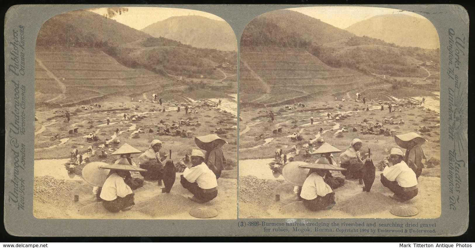 Stereoview - BURMA Burmese Natives Searchiing River-bed For Rubies - C.1904 - Visionneuses Stéréoscopiques