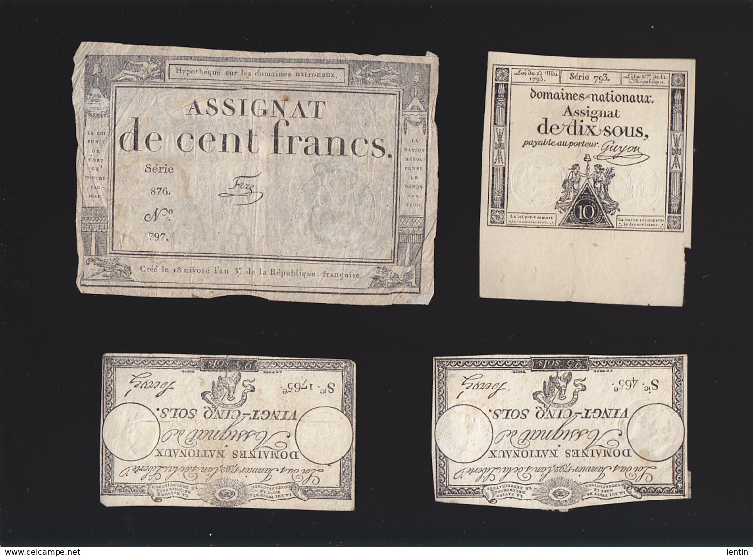 Assignats - Lot De 7 - 50 Sols / Dix Sous / 25 Sols / Cent Francs - Assignats & Mandats Territoriaux