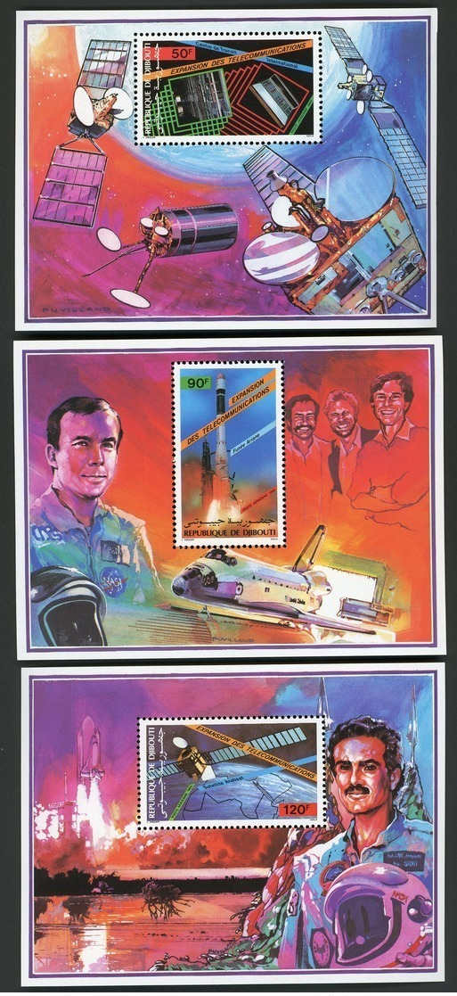 DJIBOUTI 3 Blocs Spéciaux Sur Papier Gommé De La Poste Aérienne N° 219 à 221 EXPANSION DES TELECOMMUNICATIONS (1985) - Télécom
