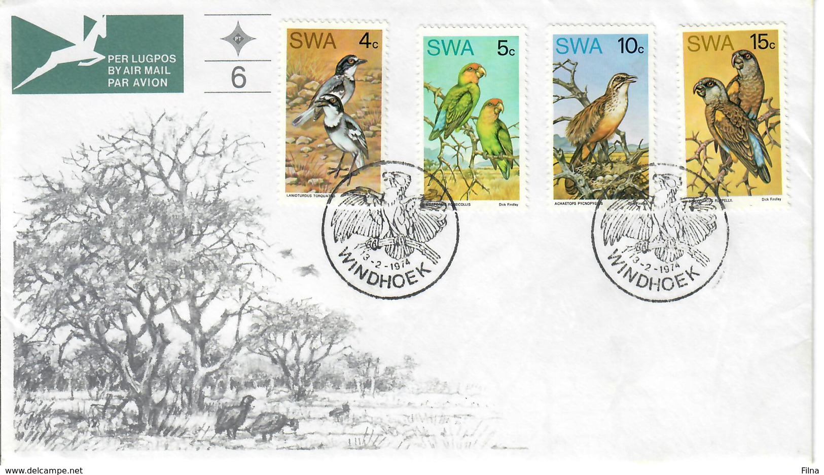 SWA NAMIBIA 1974 - FAUNA UCCELLI  - SERIE COMPLETA SU FDC - Usati