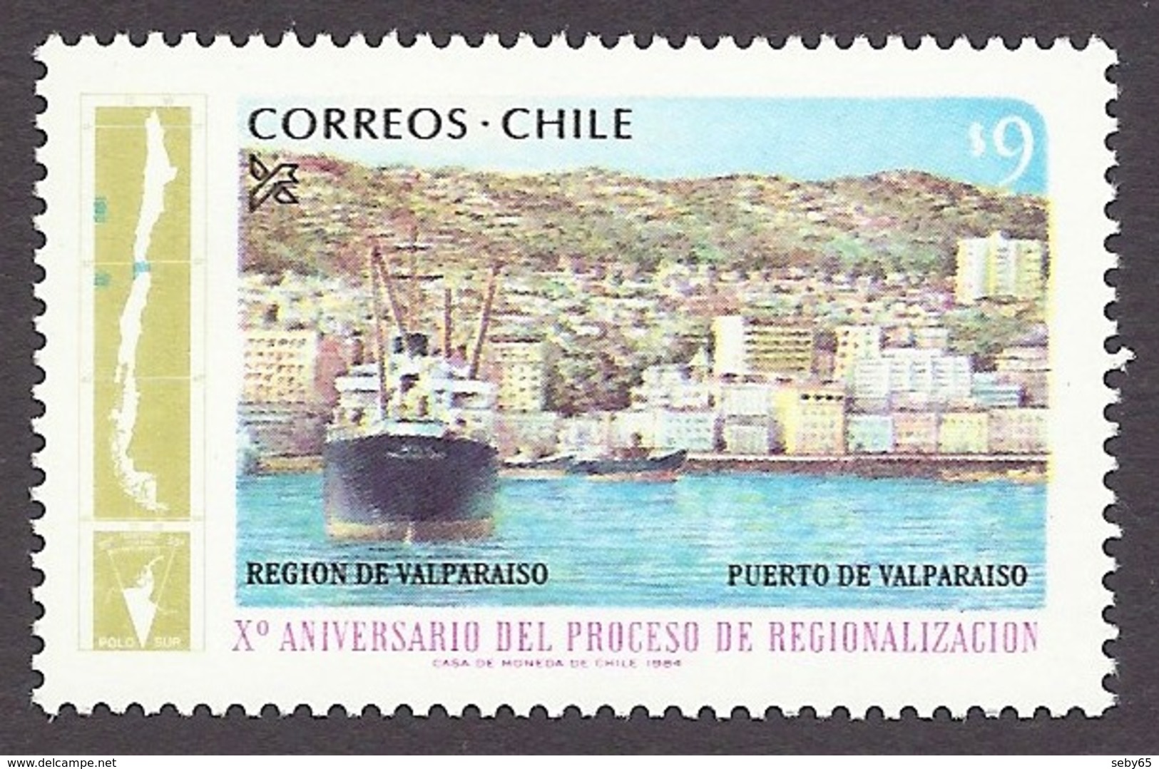 Chile / Chili 1984 Regions - Region De Valparaiso, Puerto, Port, Harbour, View Of The Town MNH - Chile
