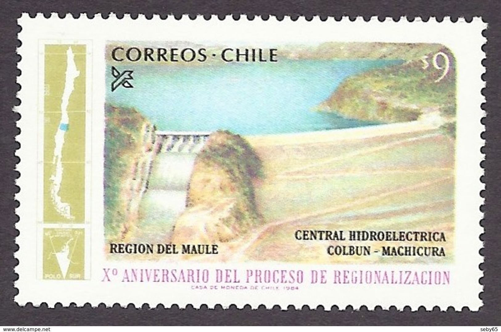 Chile / Chili 1984 Regions - Region Maule, Colbun-Machicura, Hydroelectric Power Plant, Dam, Barrage MNH - Chile