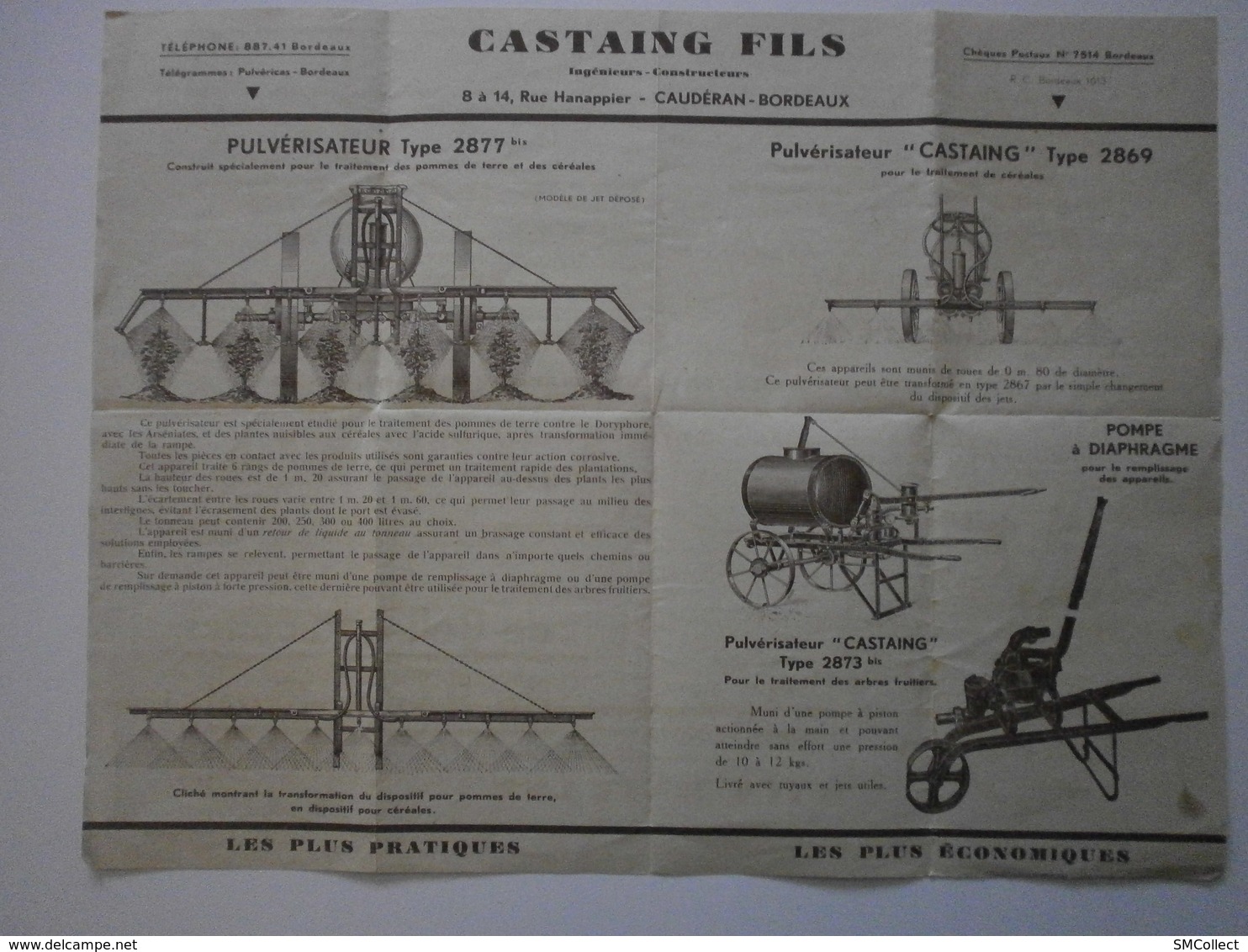 33 Caudéran. Castaing Fils. Pulvérisateurs, Soufreuses, Pompes - Agriculture