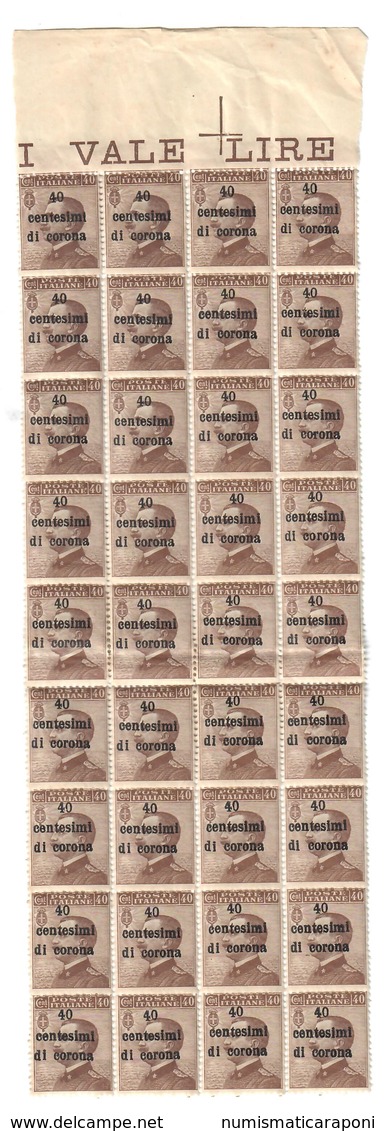 TRENTO E TRIESTE 1919 40 Cent Sovrastampato In Centesimi Di Corona  40 Cent Blocco Di 36 Esemplari Cod.fra.963 - Trento & Trieste