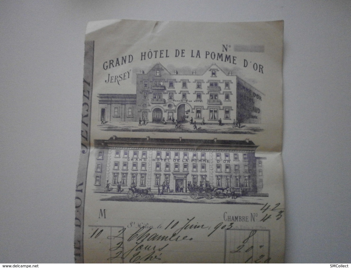 Jersey. Grand Hotel De La Pomme D'or. Facture Du 10 Juin 1903 - Royaume-Uni