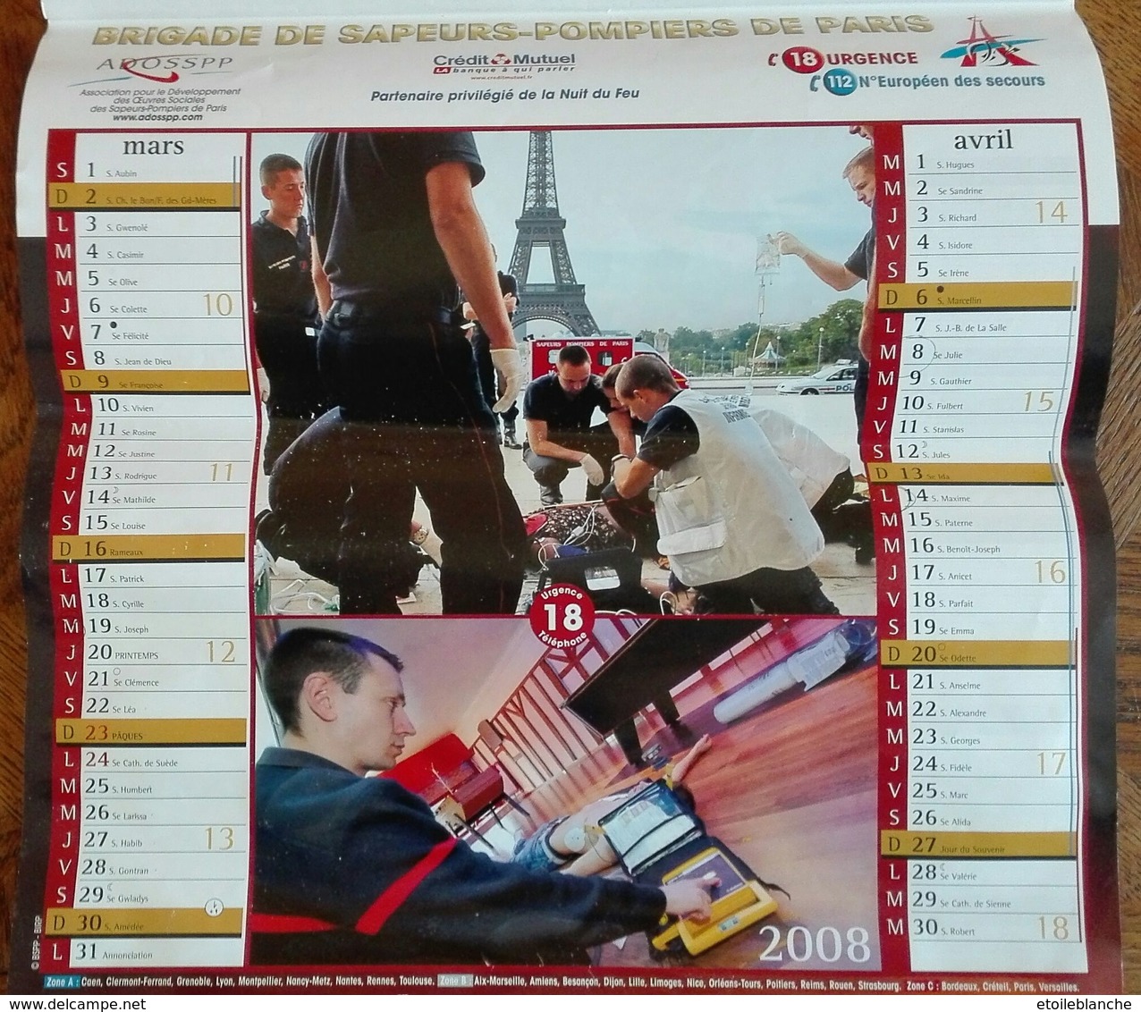 Calendrier 2008 Sapeurs Pompiers De Paris -  Photos, Avec Tour Eiffel, Arc De Triomphe, Champs Elysées, Musique ... Etc - Grossformat : 2001-...