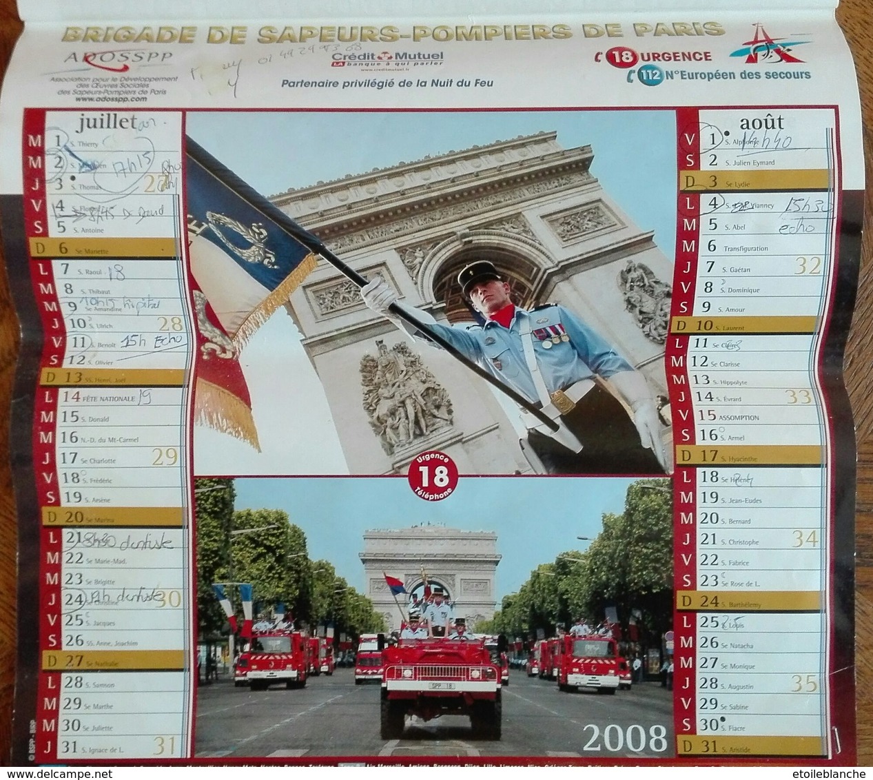 Calendrier 2008 Sapeurs Pompiers De Paris -  Photos, Avec Tour Eiffel, Arc De Triomphe, Champs Elysées, Musique ... Etc - Grand Format : 2001-...