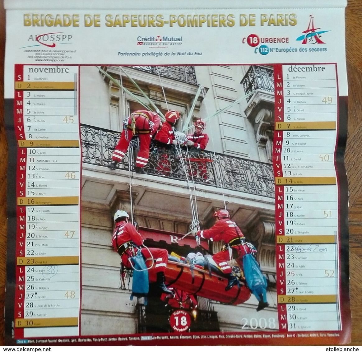 Calendrier 2008 Sapeurs Pompiers De Paris -  Photos, Avec Tour Eiffel, Arc De Triomphe, Champs Elysées, Musique ... Etc - Grossformat : 2001-...