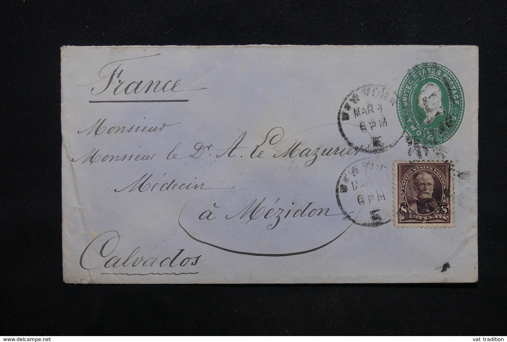 ETATS UNIS - Entier Postal + Complément De New York Pour La France - L 24695 - ...-1900