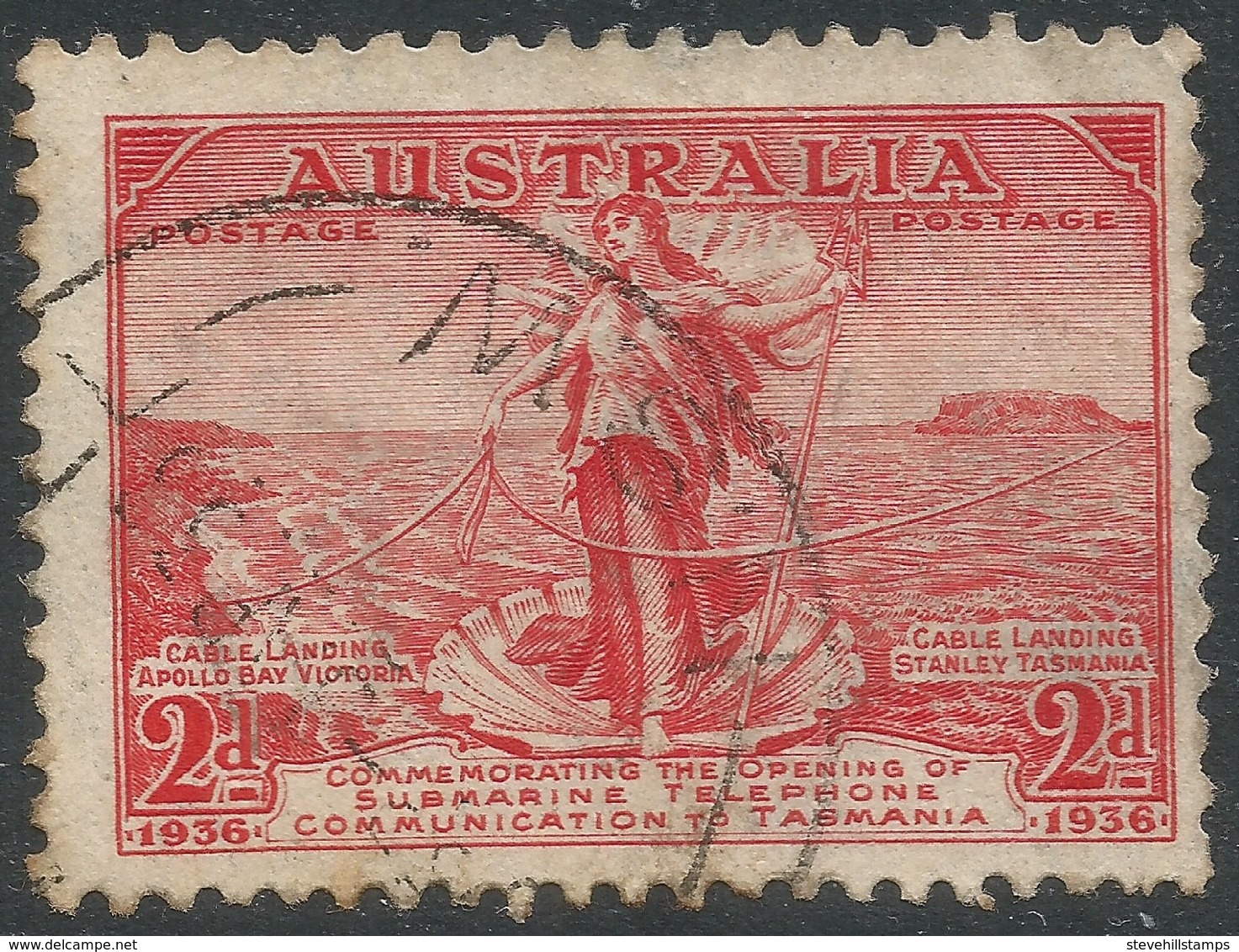 Australia. 1936 Opening Of Submarine Telephone Link To Tasmania. 2d Used. SG 159 - Used Stamps