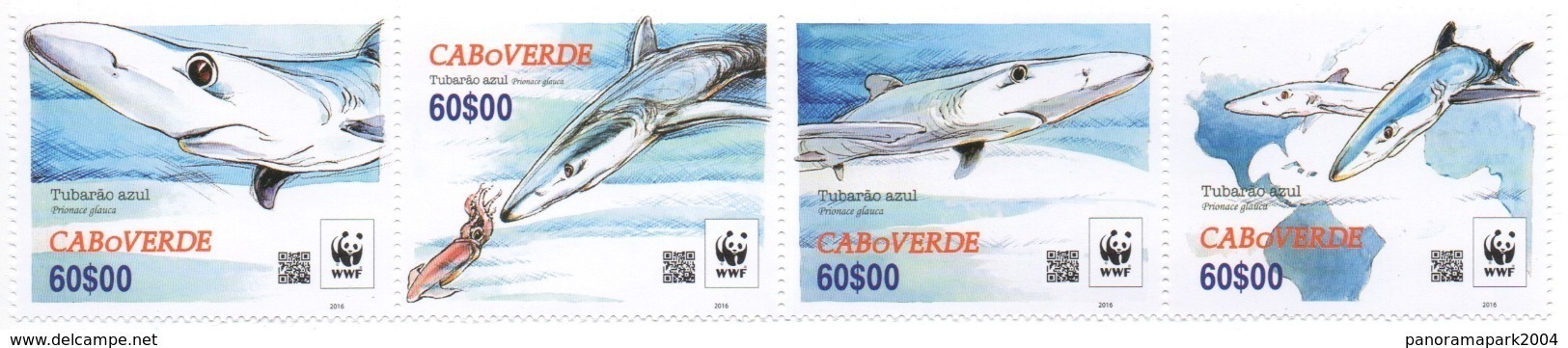 Cabo Verde 2016 - Blue Shark Requin Bleu WWF Haifisch Fisch Fish Marine Fauna Faune Mi. 1042-1045  4 Val. MNH - Unused Stamps