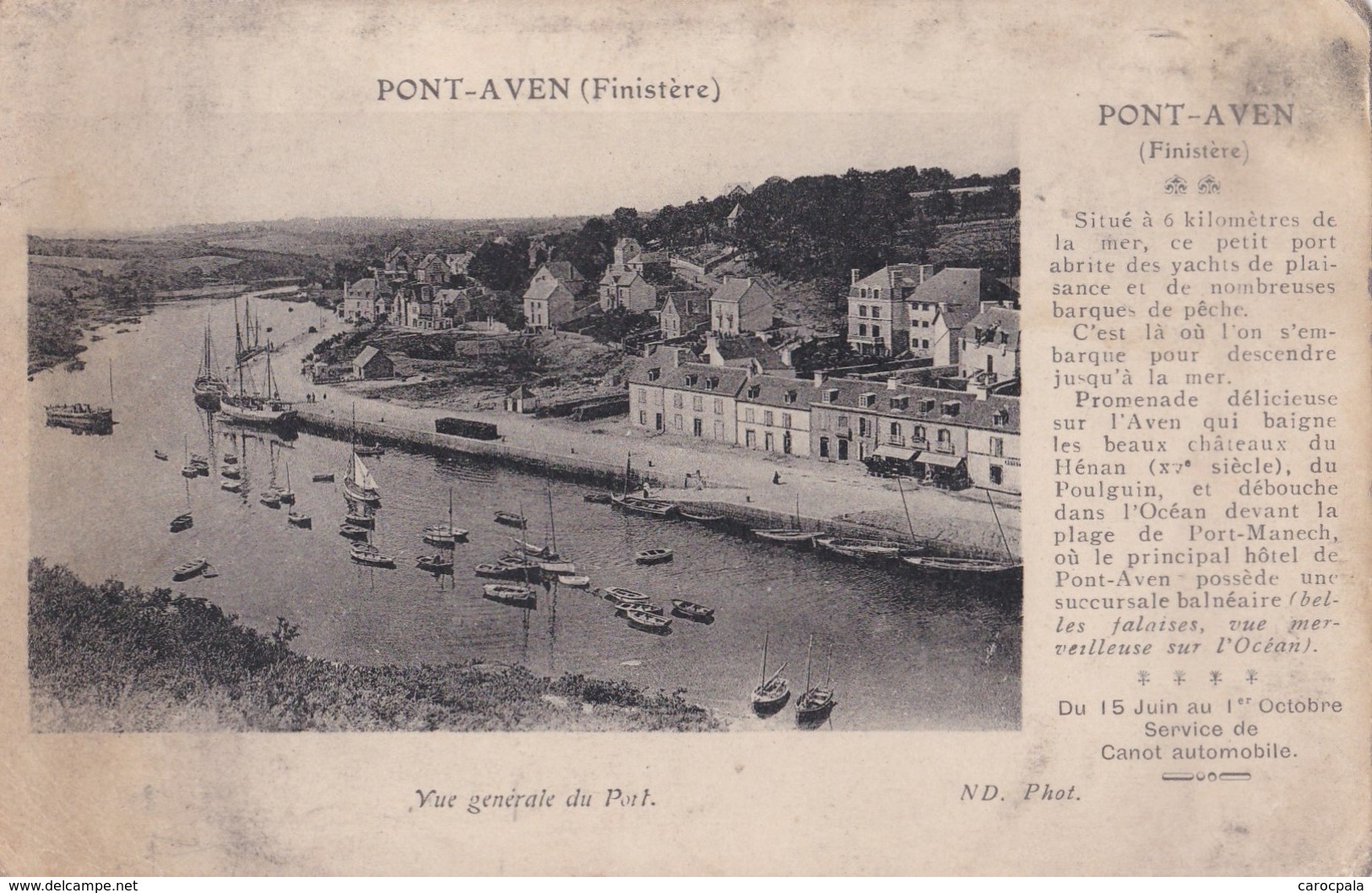 Carte 1910 PONT AVEN / VUE GENERALE DU PORT (service De Canot Automobile) - Pont Aven