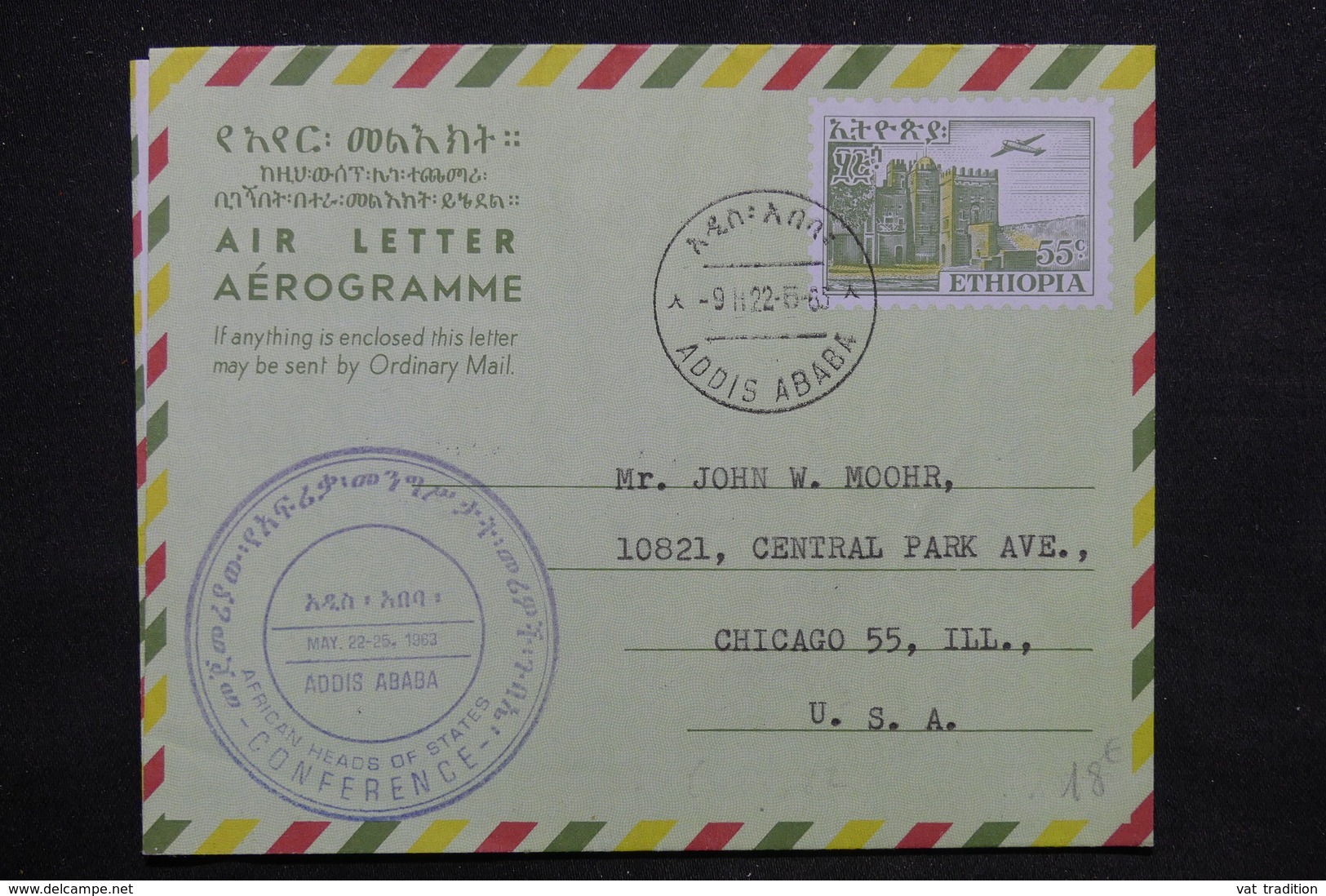 ETHIOPIE - Aérogramme Pour Chicago En 1963 - L 24731 - Ethiopie