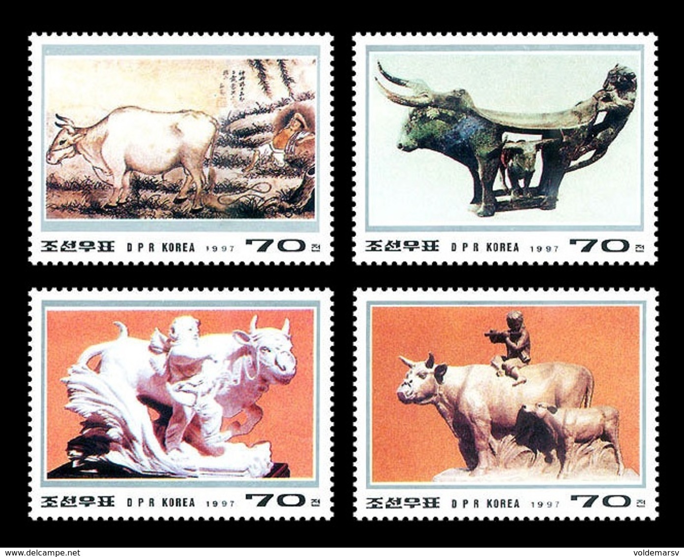 North Korea 1997 Mih. 3890/93 Lunar New Year. Year Of The Ox. Bulls In Art MNH ** - Korea (Nord-)