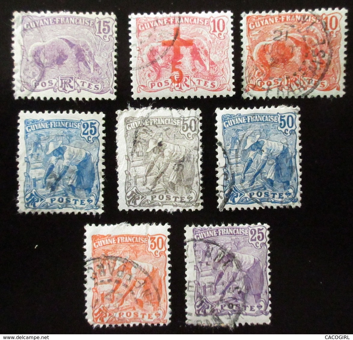 Guyane Française 8 Valeurs  , Giant Anteater - Gold Washer  Oblitérés Used - Oblitérés