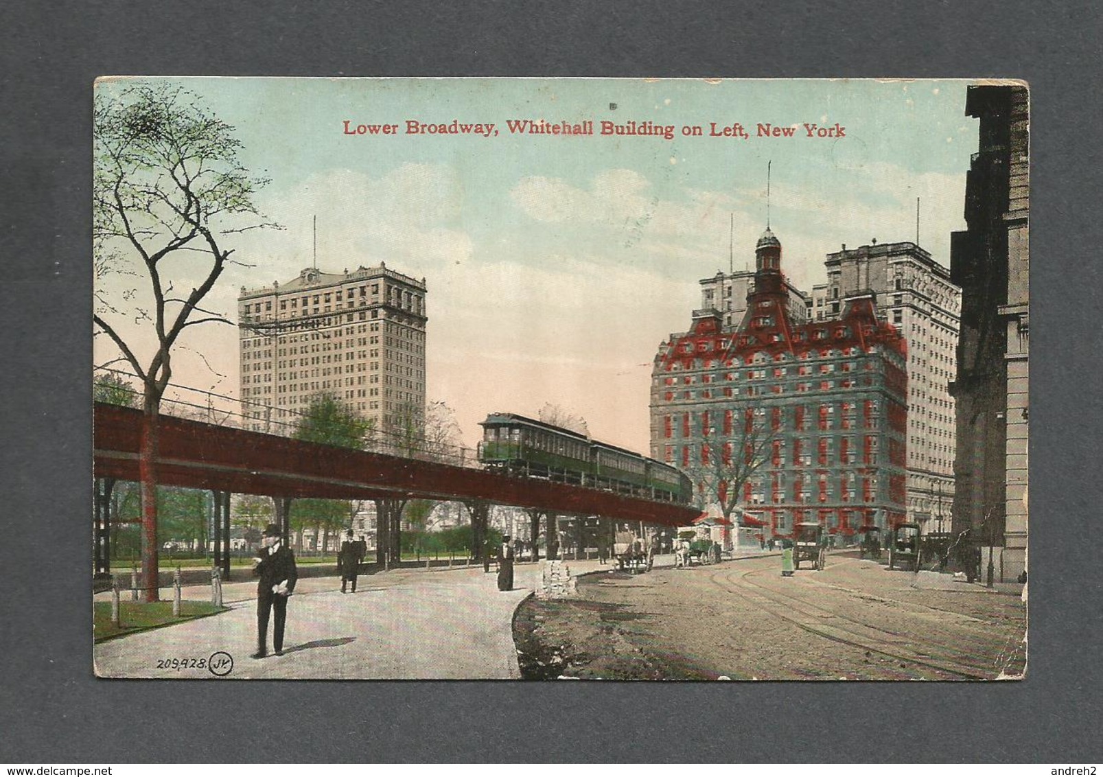 NEW YORK - NEW YORK CITY - LOWER BROADWAY WHITEHALL BUILDING ON LEFT - POSTMARKED 1911 NICE STAMP - Broadway