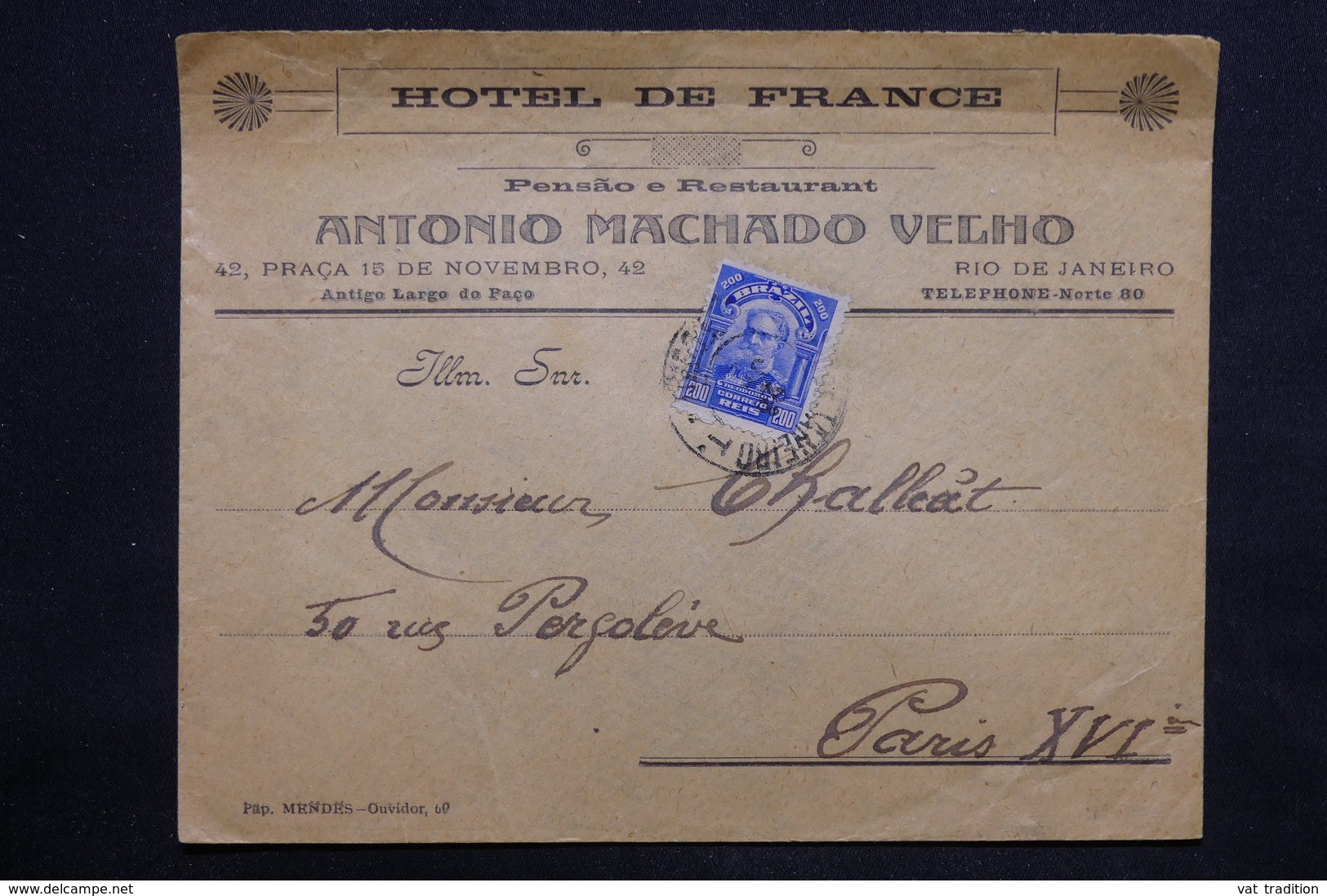 BRÉSIL - Enveloppe De L 'hôtel De France De Rio De Janeiro Pour Paris - L 24742 - Covers & Documents