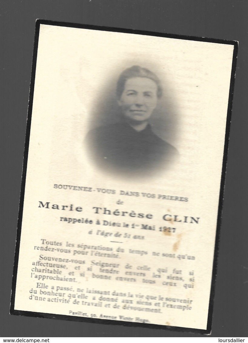 Faire Part Décès Marie Thérèse CLIN 1er Mai 1927 2 - Décès