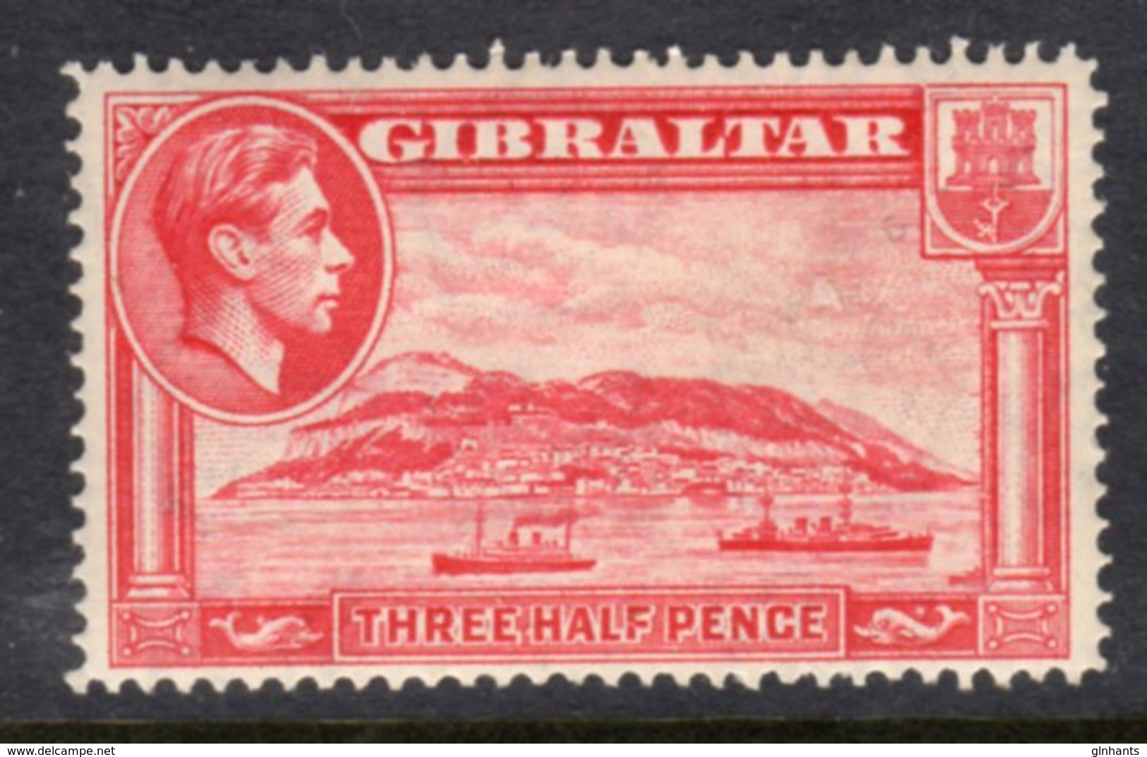 GIBRALTAR - 1938-1951 KGVI 1938 THREE HALF PENCE CARMINE PERF 14 FINE MOUNTED MINT MM * REF C SG123 - Gibraltar