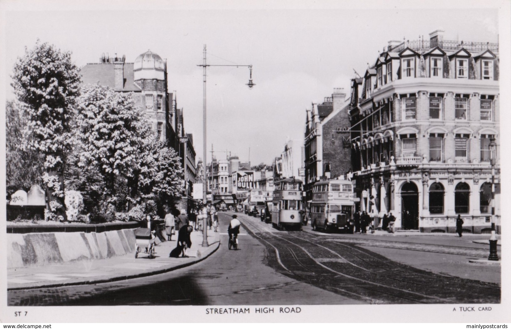 AS29 Streatham High Road - Tuck RPPC, Animated, Tram, Bus - London Suburbs