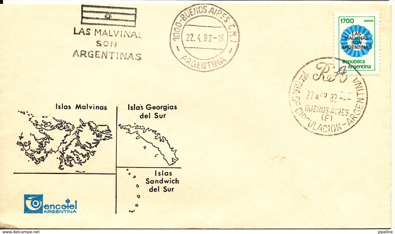 Argentina Falkland Islands Las Malvinas Son Argentinas Cover/FDC 22-4-1982 - Falkland Islands