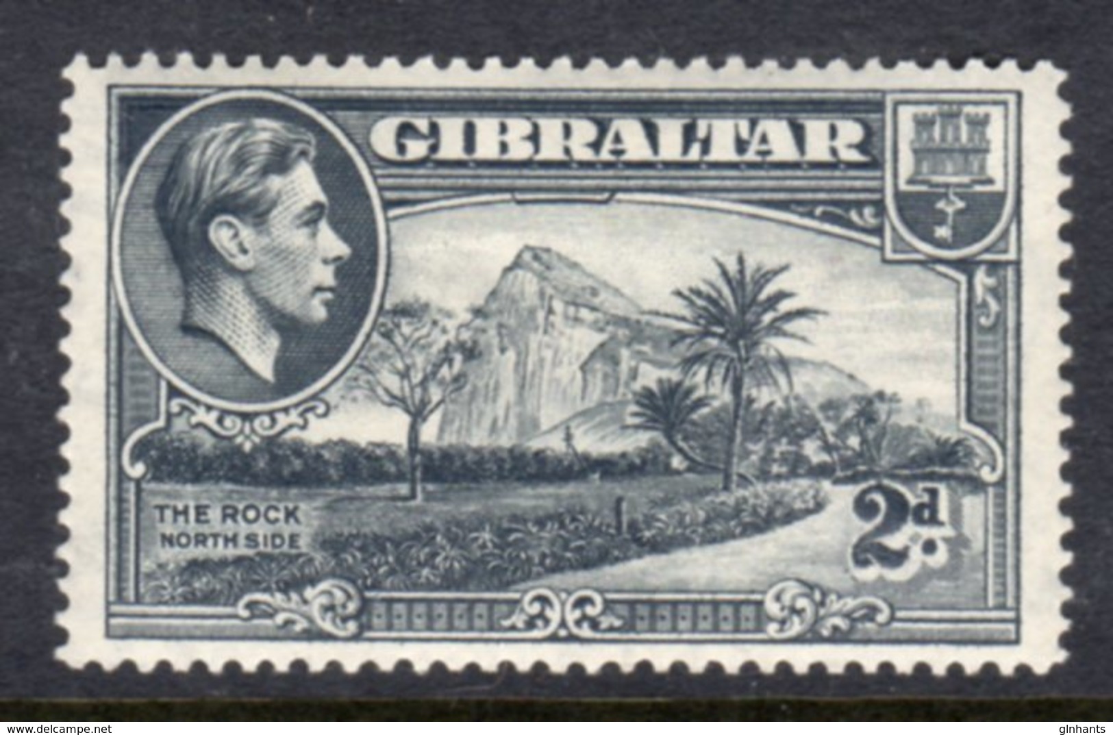 GIBRALTAR - 1938-1951 KGVI 1938 TWO PENCE GREY PERF 14 FINE MOUNTED MINT MM * SG 124 - Gibraltar