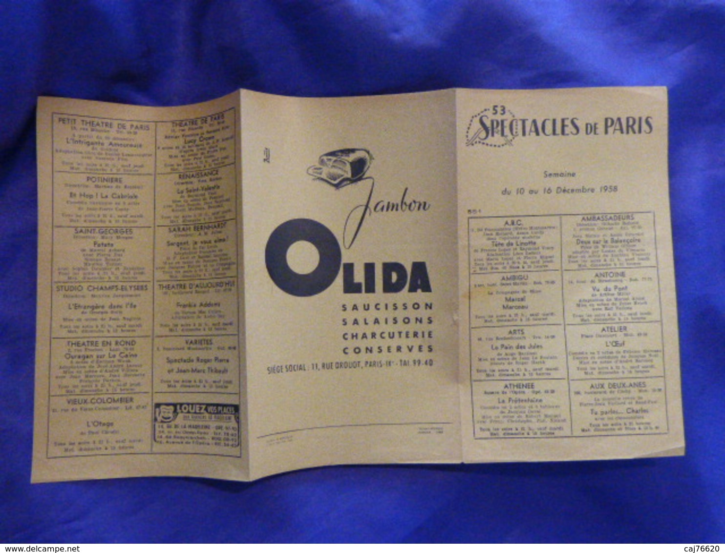 Programme Spectacles De Paris , 1958 Pub Olida (cl00) - Programmes