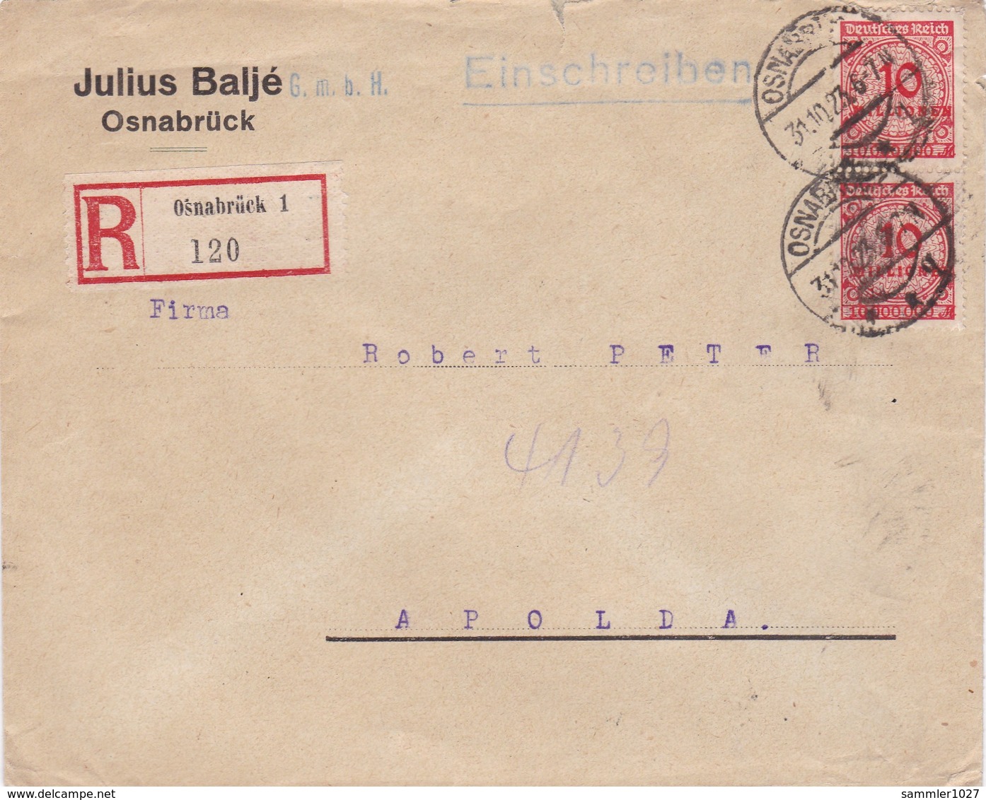 Brief Aus Osnabrück 1923 - Briefe U. Dokumente