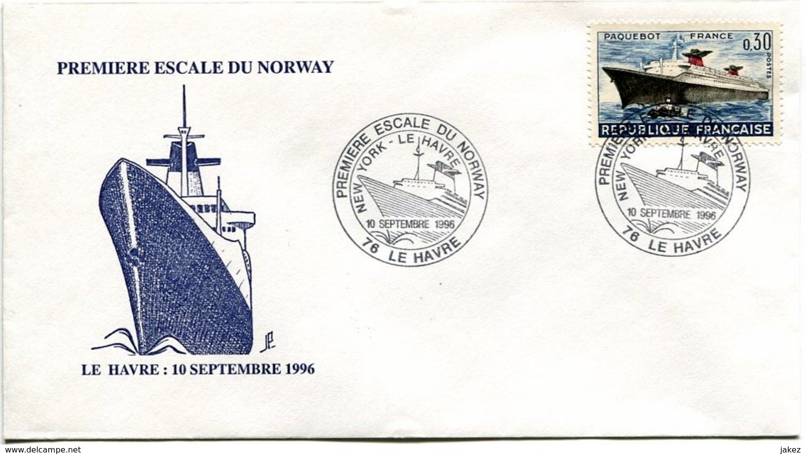 Paquebot NORWAY Ex FRANCE - Oblitération Première Escale Du Norway Le Havre 10 Septembre 1996 - Bateaux