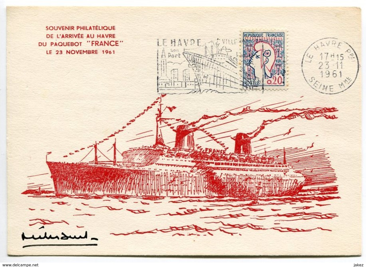 Souvenir De L'arrivée Au Hâvre Du Paquebot FRANCE Le 23 Novembre 1961 - Bateaux