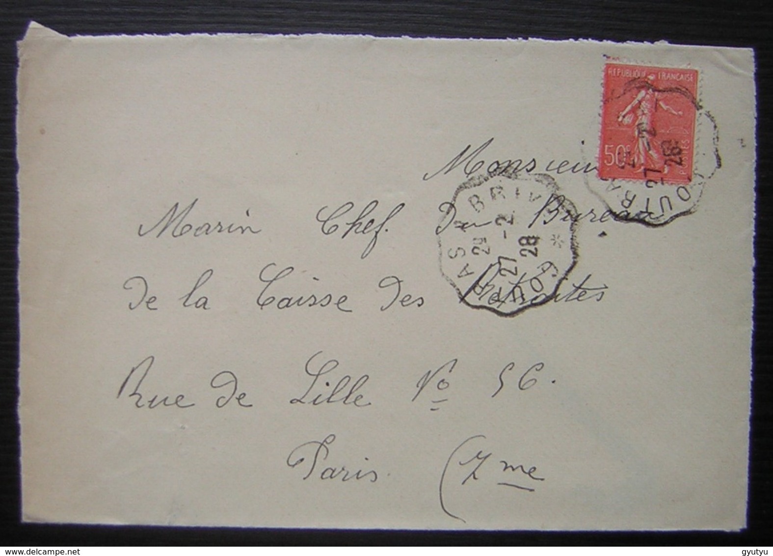 1928 Cachet Coutras à Brive Sur Une Lettre Pour Paris - Bahnpost