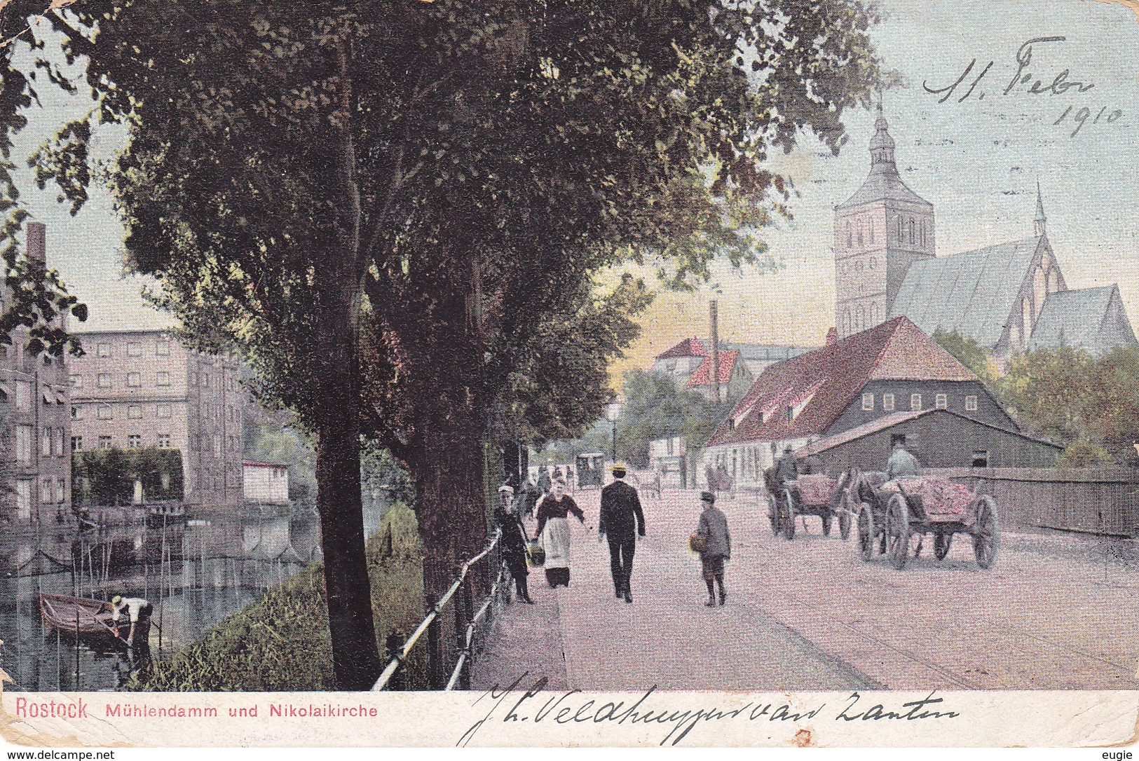 451/ Rostock, Mühlendamm Und Nikolaikirche, Paard En Wagen, 1910 - Rostock