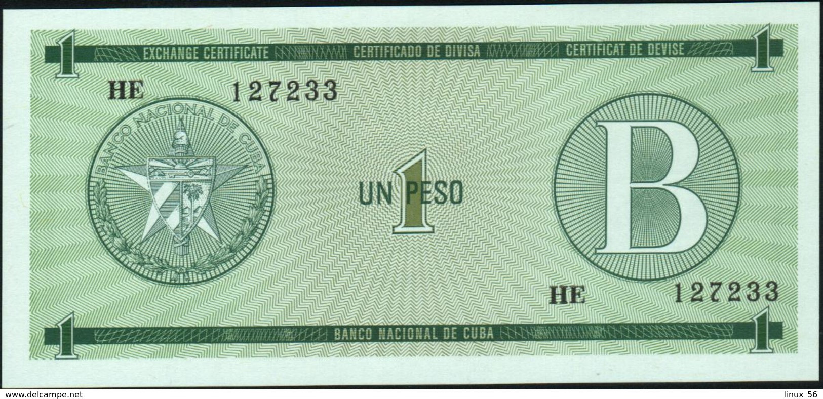 CUBA - 1 Peso Nd.(1985) {Foreign Exchange Certificates} UNC P. FX6 - Cuba