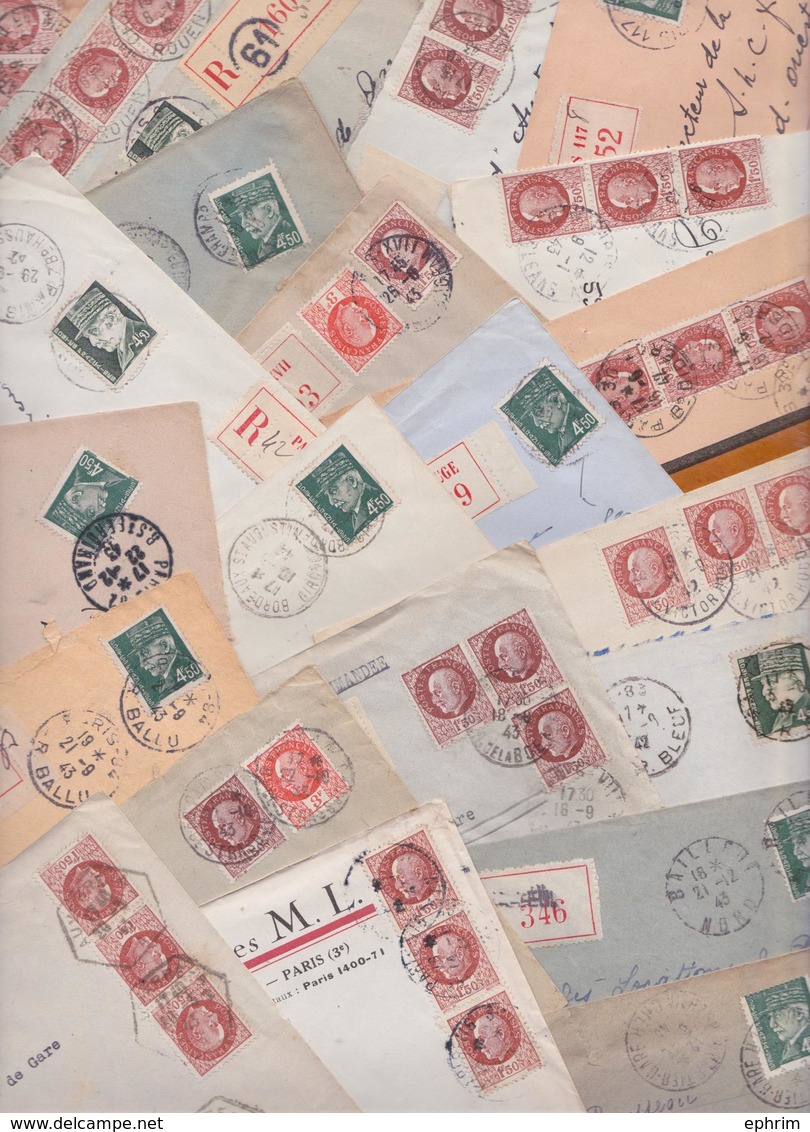 Correspondance Type Pétain Lot De 210 Enveloppes Vignette Recommandée Lettres Recommandées Seconde Guerre En-tête Cachet - Lettres & Documents