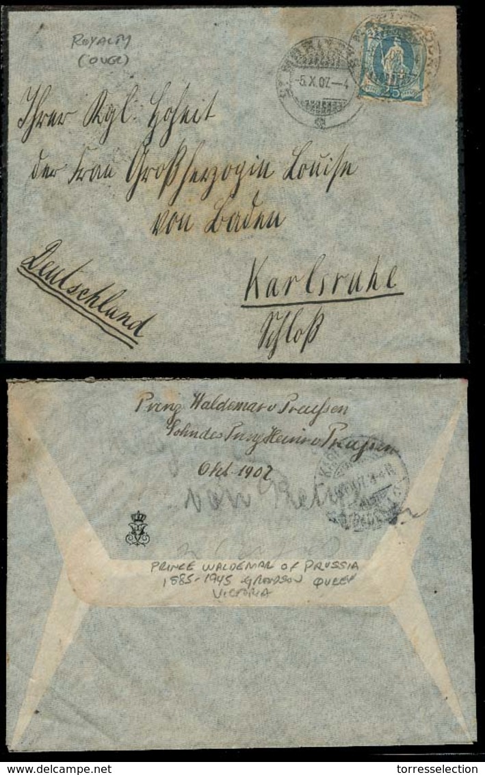 Switzerland - XX. 1907 (5 Oct). Royalty. St. Moritz - Germany. Fkd Env Sent By Prince Waldemar Of Prussia / 1885 - 1945. - Other & Unclassified