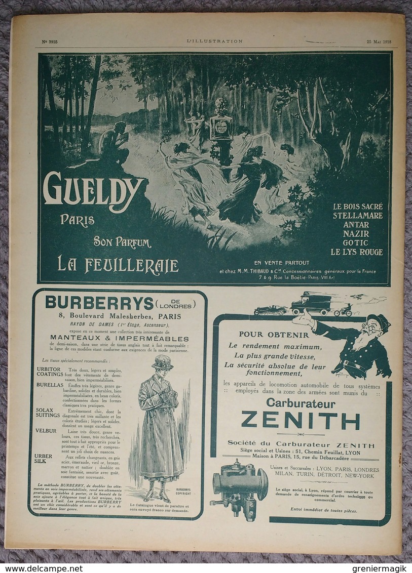 L'Illustration 3925 25 mai 1918 Mort de l'aviateur Gilbert/La guerre à Tahiti Zélée Walkure/Diables bleus/Raoul Lufbery