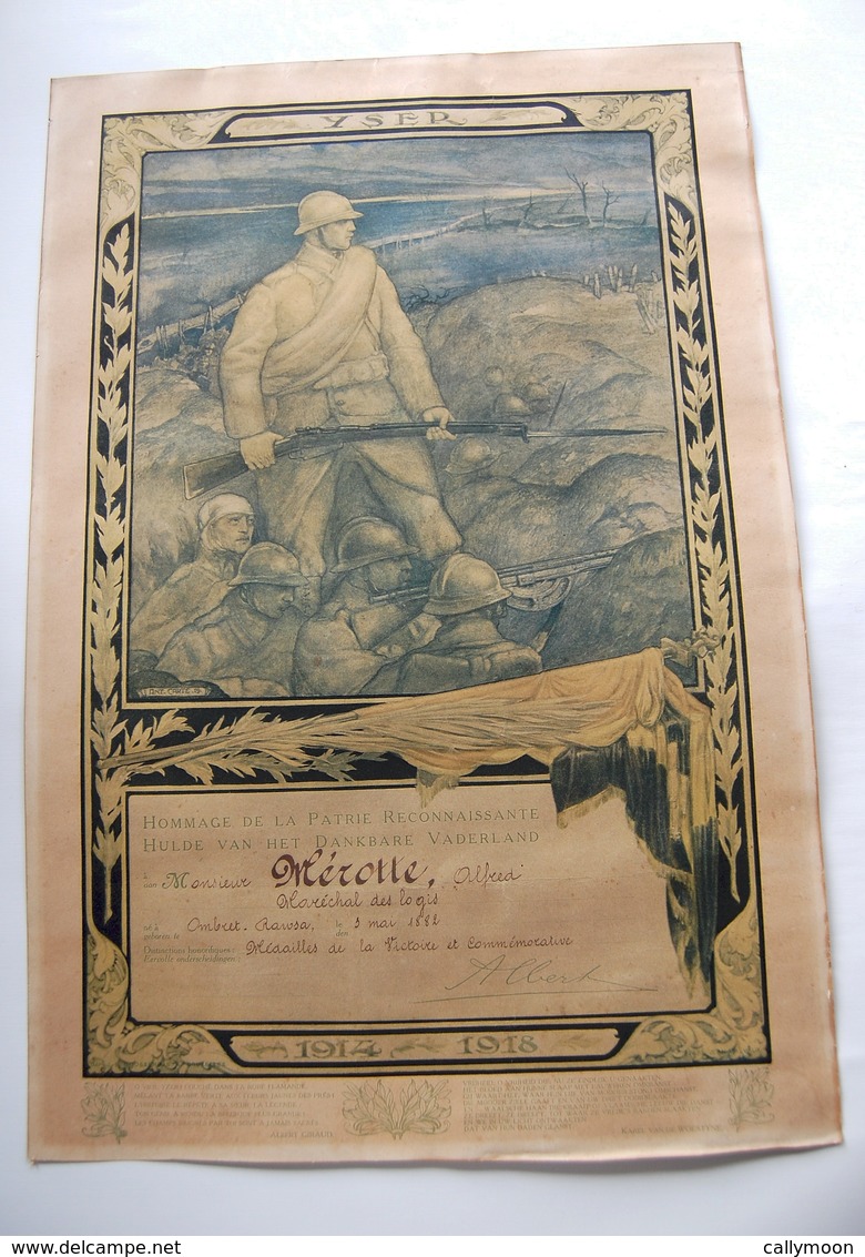 YSER -1914/1918 - Hommage De La Patrie Reconnaissante -Dessin De Anton Carte - Documents