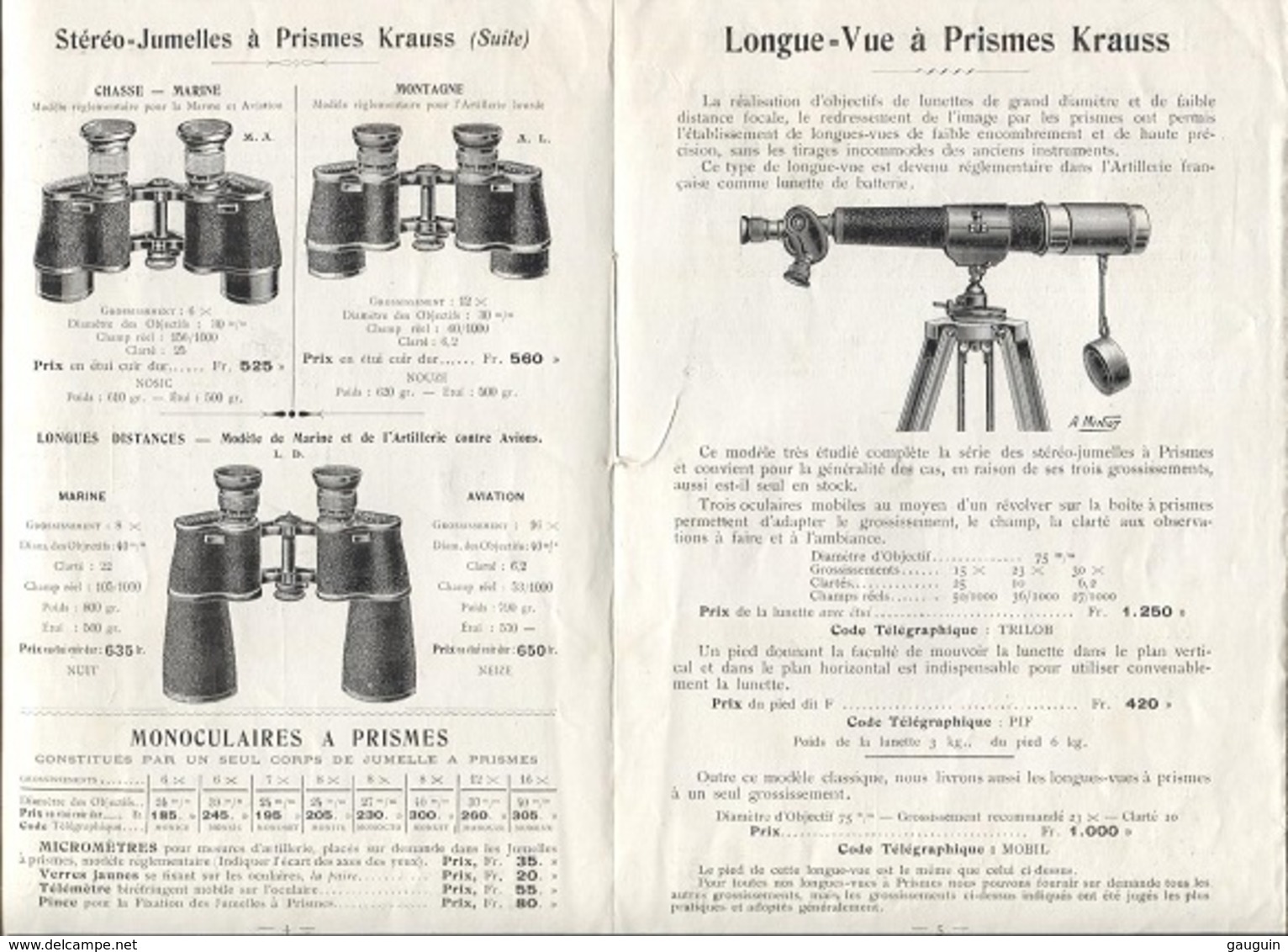 Plaquette Publicitaire & Commerciale - Ets KRAUSS - PARIS 8è - Optique Et Mécanique De Précision - Catalogue 1921 - Autres & Non Classés
