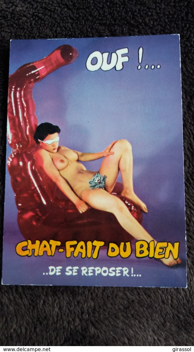 CPSM PIN UP  FEMME NUE CHAT FAIT DU BIEN DE SE REPOSER OUF HUMOUR LYNA SERIE 723/ 2 - Humour