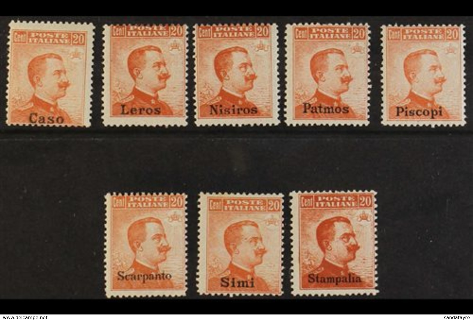 1917 20c Orange, No Watermark Ovptd Issues From Caso, Leros, Nisiros, Patmos, Piscopi, Scarpanto, Simi & Stampalia, Sass - Egeo