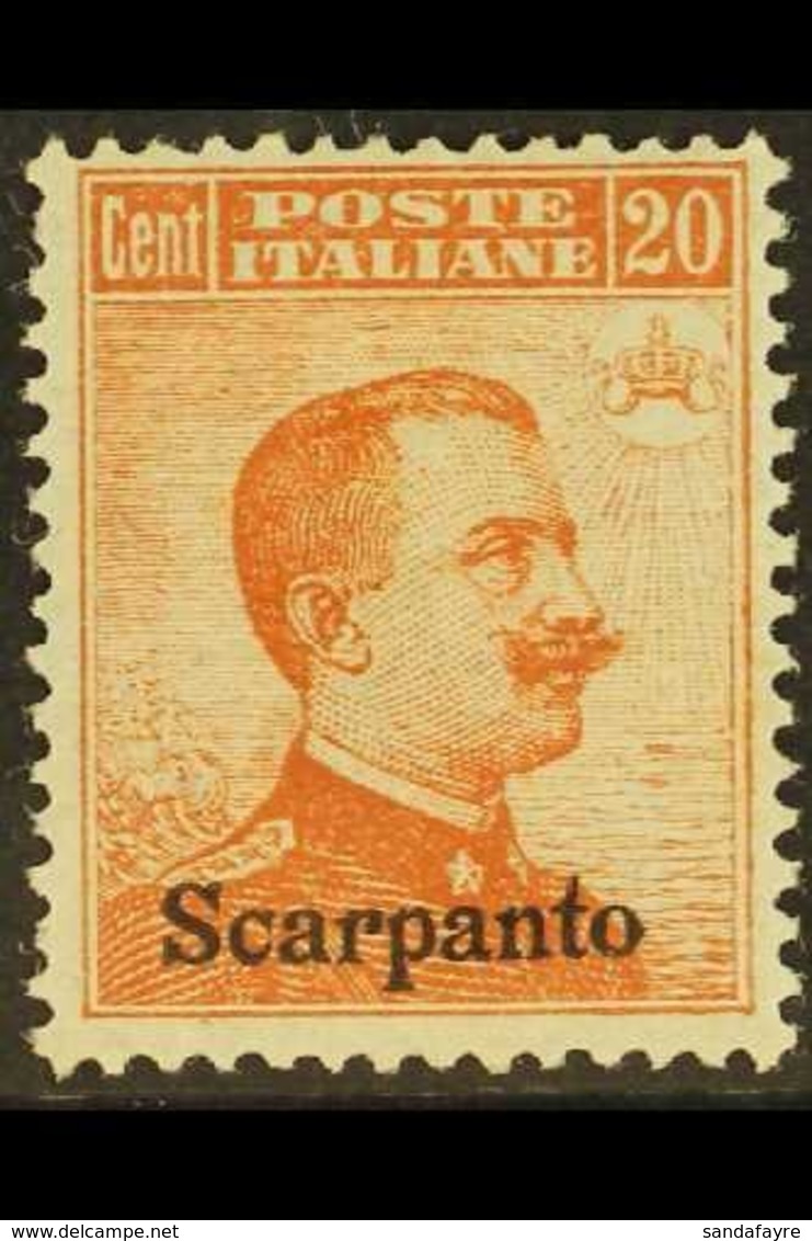 SCARPANTO 1917 20c Orange, No Watermark, Sassone 9, Mi 11XI, Very Fine Mint. For More Images, Please Visit Http://www.sa - Ägäis