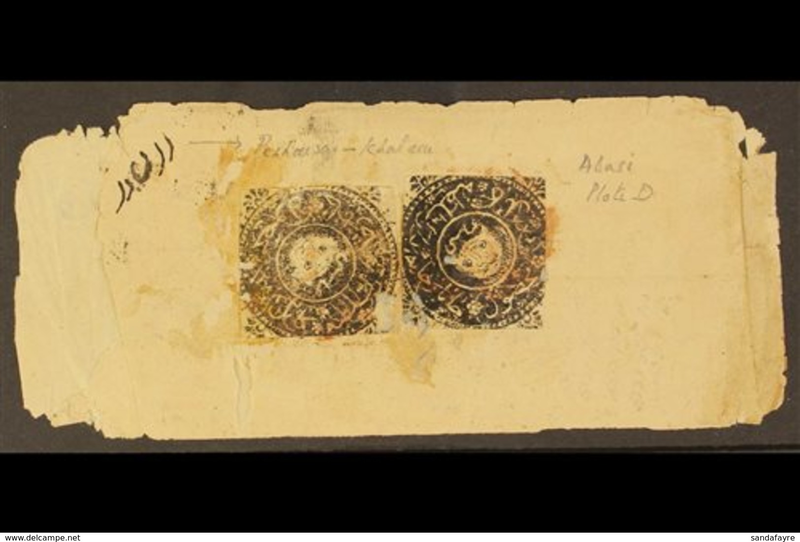 1871-72 Abasi Black (plate D) Two Examples Cut Square & Tied By Red Ink To Cover From Peshawar To Kabul. Scarce Franking - Afganistán