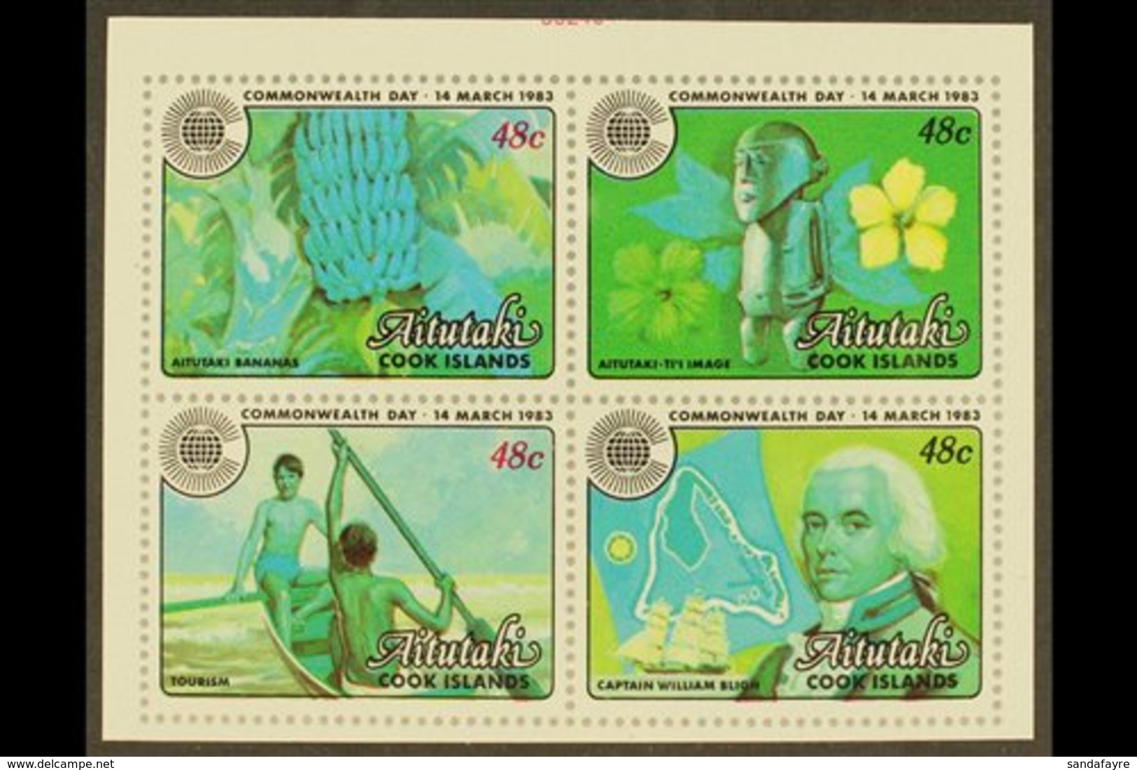 1983 Commonwealth Day Set (SG 430/33, Scott 276/79, Yvert 341/44A), An IMPERF COLOUR TRIAL PROOF Se-tenant Block Of Four - Aitutaki